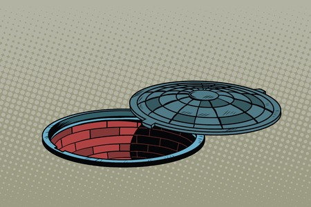 Opened street manhole. Realistic illustration, pop art retro vector illustration. Road works and urban infrastructureのイラスト素材