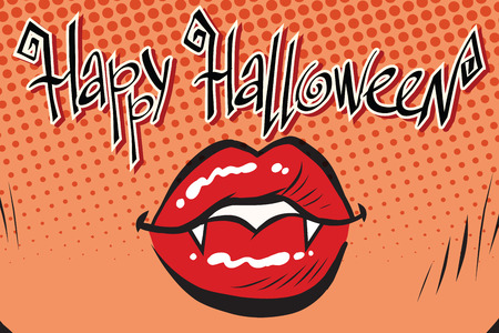 Happy Halloween mouth female vampire, pop art retro vector illustrationのイラスト素材