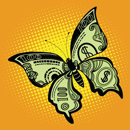 Butterfly dollar bill, pop art retro vector illustration. Money and Financeのイラスト素材
