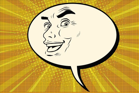 Comic bubble smiley joyous male face, pop art retro vector illustration. Human emotionsのイラスト素材