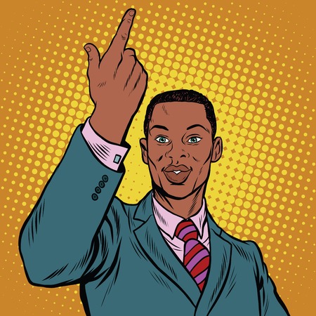 African American businessman pointing finger up, pop art retro illustrationのイラスト素材