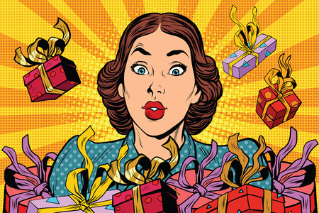 Beautiful retro girl and holiday sales. Pop art vector illustrationのイラスト素材