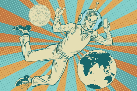 Businessman with telephone in spaceのイラスト素材