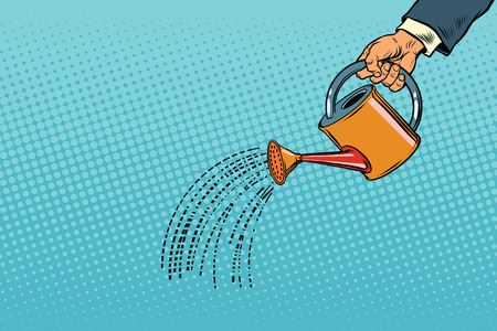 businessman watered from a watering can. Vintage pop art retro vector. Startup and Business Incubatorのイラスト素材