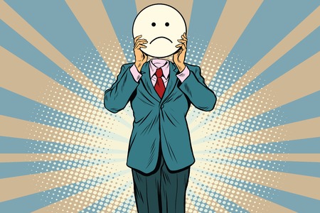 sadness Man smiley Emoji face. Vintage pop art retro comic book vector illustrationのイラスト素材