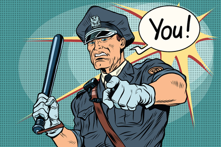 Police officer COP with a baton. Vintage pop art retro comic book vector illustrationのイラスト素材
