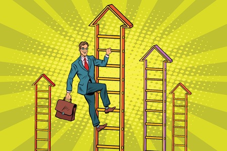 Businessman climbs up the stairs. Pop art retro vector illustrationのイラスト素材