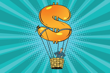 businessman in a hot air balloon dollarのイラスト素材