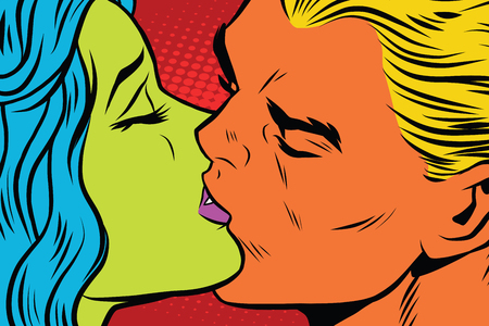 Female alien and male mutant kiss, love coupleのイラスト素材