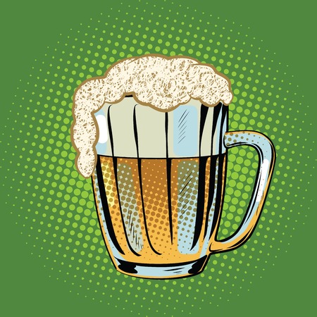 Full beer mug with foam. Pop art retro comic book vector illustration. Oktoberfest restaurant.のイラスト素材