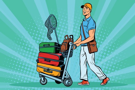 Male passenger traveler with Luggage on the trolleyのイラスト素材