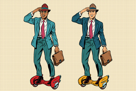 Two businessmen white and black on gyrometer. Retro elegant men. art retro vector illustrationのイラスト素材
