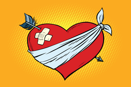 wounded love red heart with Cupid arrow. Pop art retro vector illustrationのイラスト素材