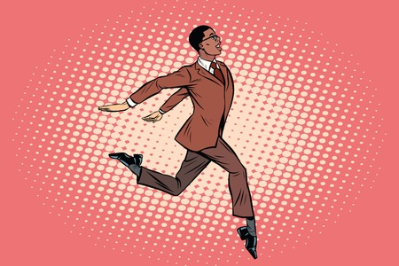Elegant businessman runs forward. African American people. Pop art retro vector illustrationのイラスト素材