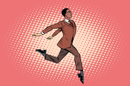 Vektor für Elegant businessman runs forward. African American people. Pop art retro vector illustration - Lizenzfreies Bild