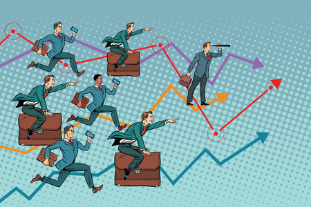 Competition in the business world. Pop art retro vector illustration. businessmen running forwardのイラスト素材