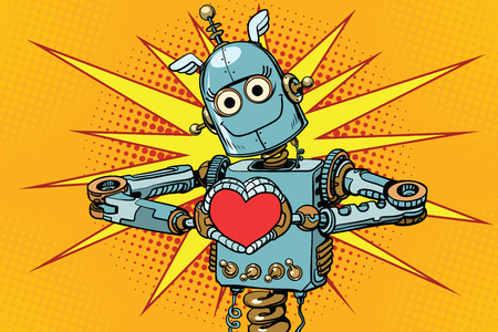 Robot lover with a red heart, symbol of loveのイラスト素材