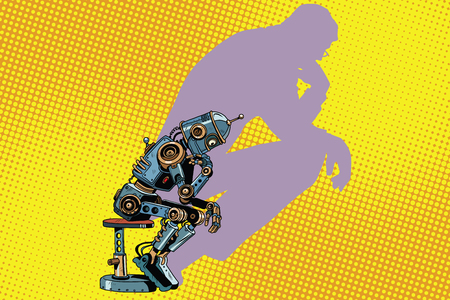 Robot thinker with the shadow of a manのイラスト素材