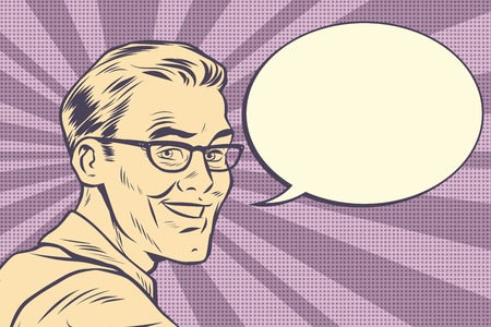 Beautiful smiling man with glasses, vintage faded styleのイラスト素材