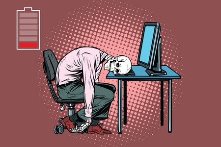 dead businessman skeleton at the computer. Pop art retro vector illustrationの写真素材
