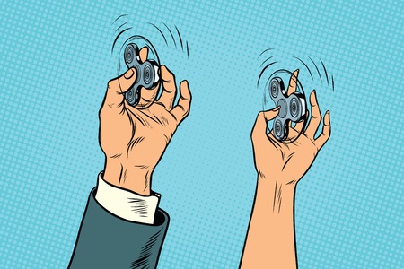 Man and woman arm twist hand fidget spinner. Pop art retro vector illustrationのイラスト素材