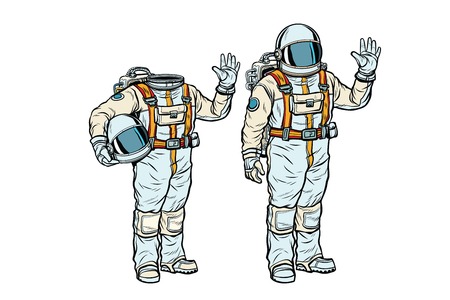 Astronaut in spacesuit and mockup without a head. Pop art retro comic book vector illustrationのイラスト素材