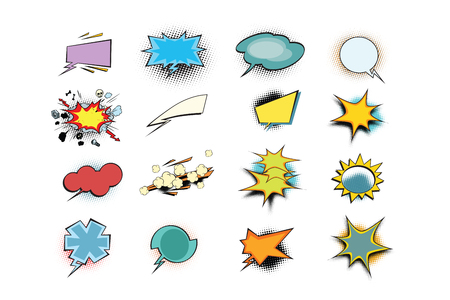 Set of colored comic book bubbles isolated on white background. Halftone effect. Pop art retro vector illustrationのイラスト素材