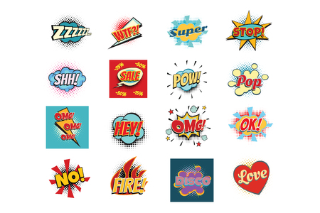 Seth comic lettering phrases texts replica word. Pop art retro vector illustrationの写真素材