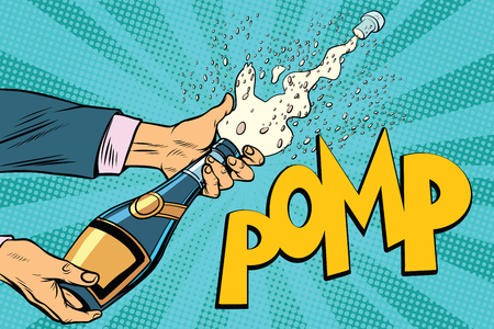 opening champagne bottles. Pop art retro vector illustrationの写真素材