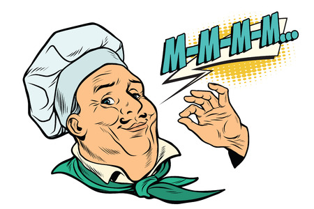 cook gesture of delicious sensations. The profession of chef in the kitchen. Pop art retro vector illustrationの写真素材