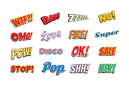 set of comic phrases. Pop art retro vector illustration