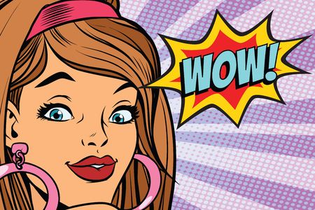 retro woman wow. Pop art retro vector illustrationのイラスト素材