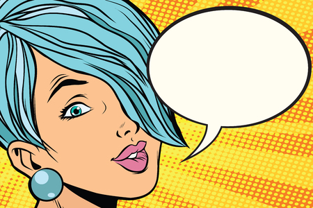 Beautiful woman with short hair, comic bubble. Pop art retro vector illustrationの写真素材