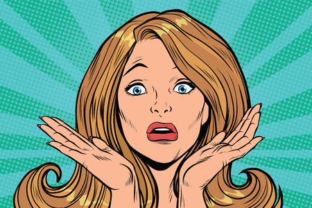 Beautiful female emotional reaction confusion. Pop art retro comic book vector illustrationのイラスト素材