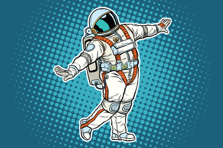 Astronaut dancing, funny gesture. Pop art retro comic book vector illustrationのイラスト素材