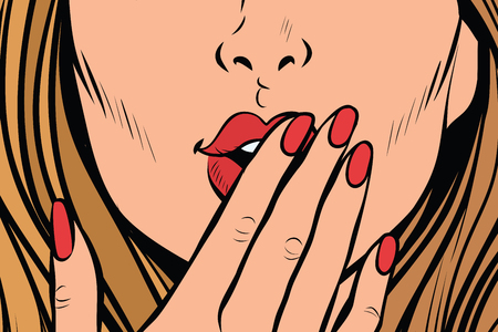 closeup of female hand closed mouth. Pop art retro comic book vector illustrationのイラスト素材