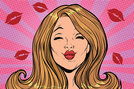 beautiful woman love lips kiss. Pop art retro comic book vector illustrationの写真素材