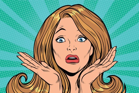 Beautiful female emotional reaction confusion. Pop art retro comic book vector illustrationの写真素材