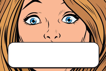close-up female eye copy space banner. Pop art retro comic book vector illustrationの写真素材