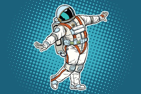 Astronaut dancing, funny gesture. Pop art retro comic book vector illustrationの写真素材