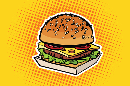 Burger pop art illustration. Pop art retro comic book vector illustrationの写真素材