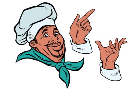 set African cook and hand gestures. Pop art retro comic book vector illustrationの写真素材
