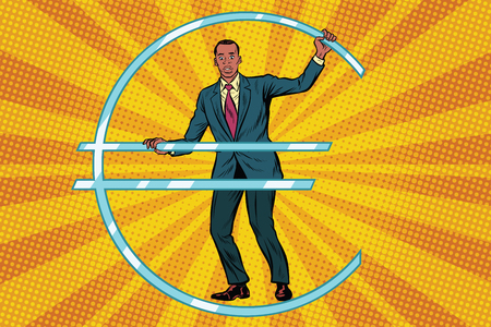 Businessman African prisoner in jail euro money. Pop art retro comic book vector illustrationの写真素材