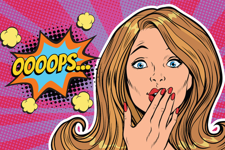oops surprised pop art woman face. Pop art retro comic book vector illustrationの写真素材