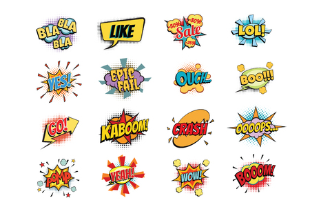 set of colorful comic speech bubbles shape. Pop art retro vector illustrationの写真素材