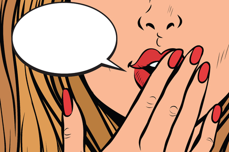 comic bubble closeup of female hand closed mouth. Pop art retro comic book vector illustrationのイラスト素材