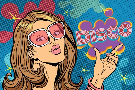 Beautiful woman disco. Pop art retro comic book vector illustrationのイラスト素材