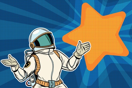 Female astronaut opened his arms dream star backgroundの写真素材