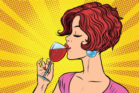 Woman drinking red wineの写真素材