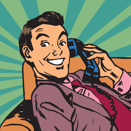 Printavatar portrait man with retro phone. Pop art retro vector illustrationのイラスト素材